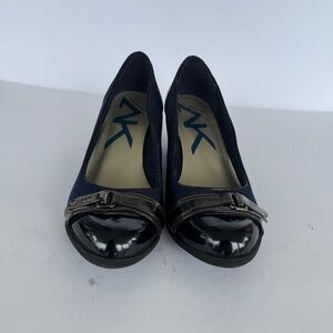 Anne Klein Sport Navy 2” Wedges with a Patent Buckle Size 8M Business Casual